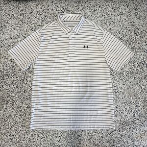 Under Armour The Playoff Polo Shirt Mens XL Striped White Golf Button Heatgear